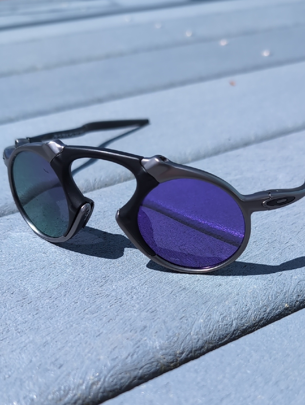 Oakley Madman Round Metal Black Silver Sunglasses with Polarized Mirrored Lenses